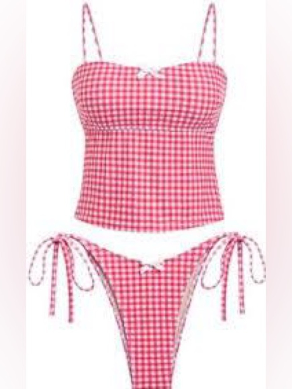 SEAMOLLY GINGHAM RED LACE TANK TOP & CHEEKY BRAZILIAN BOTTOM TANKINI SET SMALL
